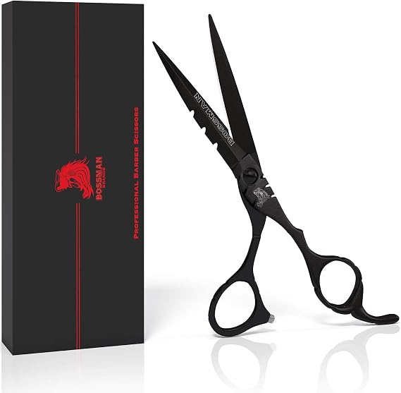 Bossman Professional Barber Scissors - 5.5-Inch Hair & Beard Shears (Black)