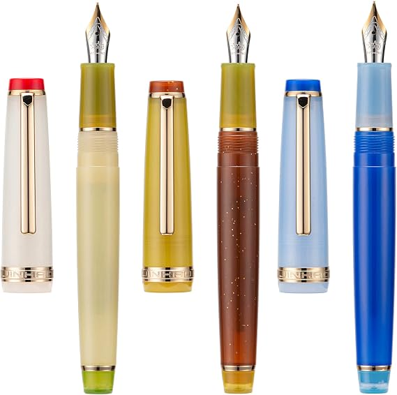 3 Jinhao 82 Fountain Pen Transparent Mixed Classic Color Acrylic Medium Point Gold Trim with Converter Set