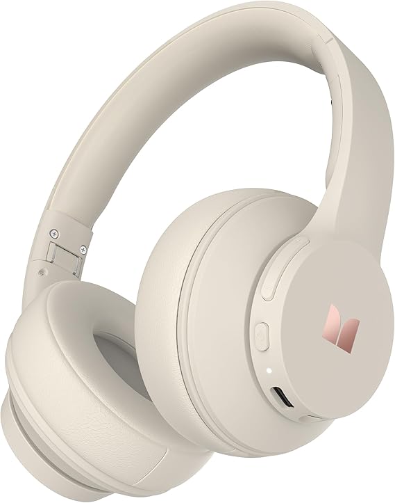 Monster Mission 100 Bluetooth Headphones, On Ear Headphones with Immersive Bass, Bluetooth 5.4, 40H Playtime,Crystal Clear Call, Comfortable Fit Wireless Headset for Travel Work (Beige)