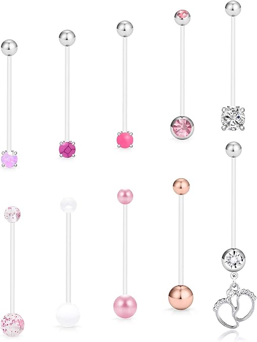 SCERRING Pregnancy Belly Button Rings 14G Clear Acrylic Bioflex Opal Sport Maternity Belly Navel Ring Barbell Body Jewelry Piercing 10PCS