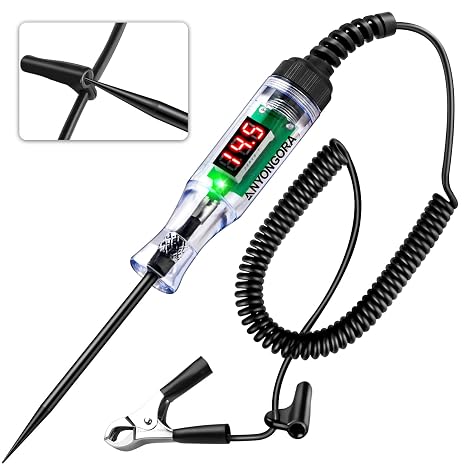 Automotive Test Light, 3-48V DC Digital LED Voltmeter with Dual Polarity Indicator, Heavy Duty Circuit Tester Pen with Stainless Steel Probe & Anti-Lost Protection for Car Truck RV Fuse Battery