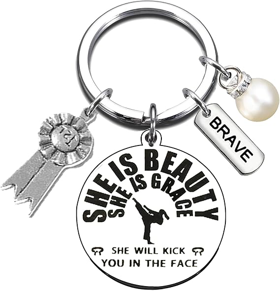 Karate Gifts Taekwondo Keychain for Christmas Graduation Inspirational Gift for Martial Girl Karate Teacher Sensei Coach Black Belt Instructor Tae Kwon Do Lovers Kick Boxing Martial Arts Jewelry