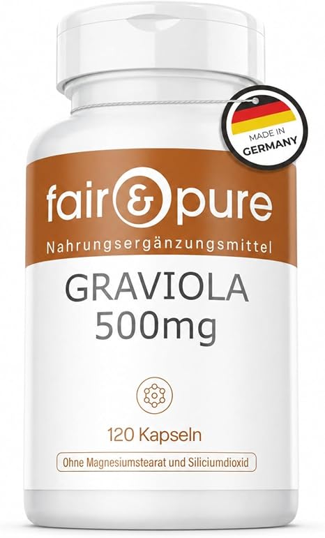 Fair & Pure Graviola 500 mg Daily Dose 120 Capsules Dietary Supplement Vegan without Magnesium Stearate Made in Germany