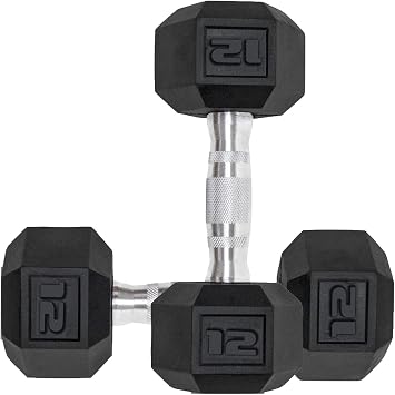 Dumbbells Set of 2 Hex Rubber Encased Dumbbells, Weights Dumbbells Set with Metal Handle for Exercise and Fitness (12 lb, Pair)