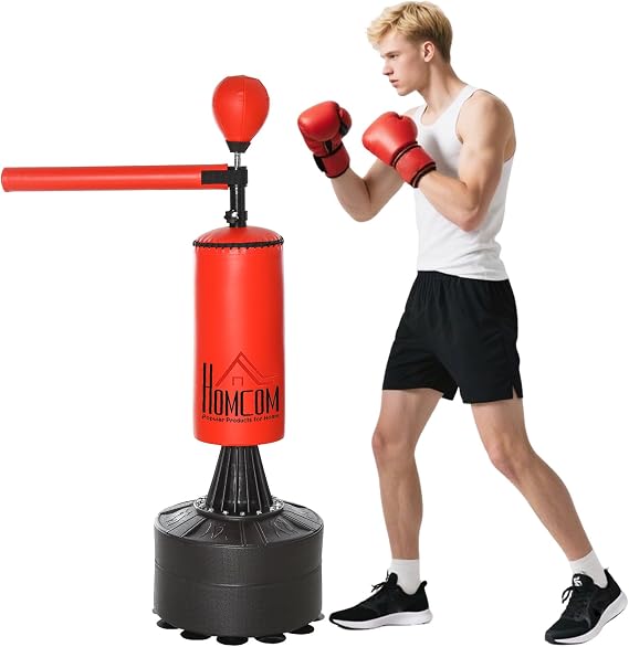 Soozier Boxing Bag, Freestanding Punching Bag with Speed Ball, Reflex Bag | Rotating Boxing Bar and Gloves, Weighted Base