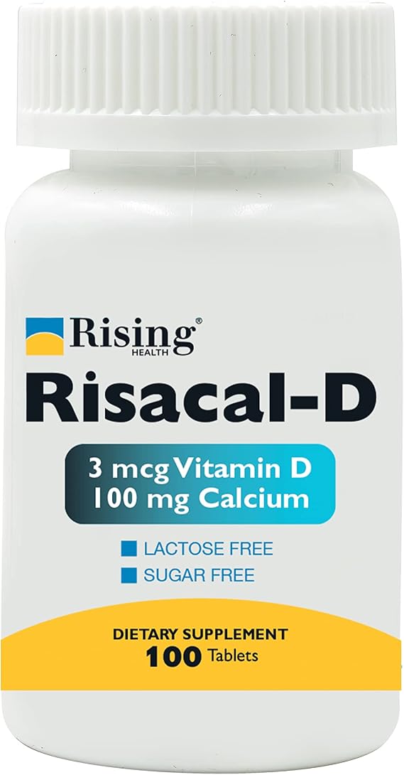 Rising Health Risacal-D Calcium, Vitamin D3 & Phosphorus Daily Dietary Supplement Tablets for Bone & Muscle Health | Sugar & Lactose Free - 100 Tablets