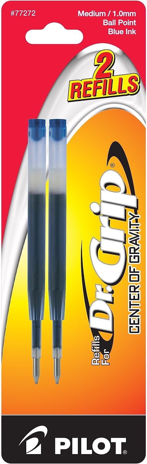 PILOT Dr. Grip Center of Gravity Ballpoint Ink Refill, Medium Point, Blue Ink, 2-Pack (77272)