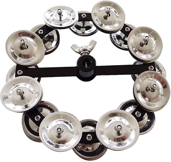 5.5" Mountable Symbal Hihat Tambourine with 8 Double Row Steel Jingles for Drum Set Silver