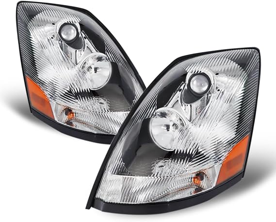 Front Headlight for 2004-2017 Volvo VNL Truck, Chrome, Pair | Driver and Passenger Side Included