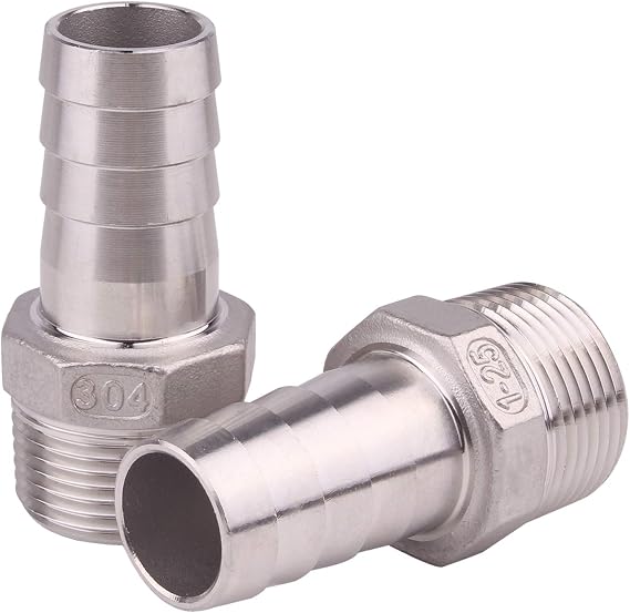 DERNORD Stainless Steel 1" Hose Barb x 1" NPT Male - Home Brew Pipe Fitting Pack of 2