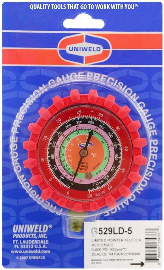 Uniweld G529LD-5 Manifold Gauge High Red R-410a/R-22/R-404a Celsius, psi-Kg/Cm2