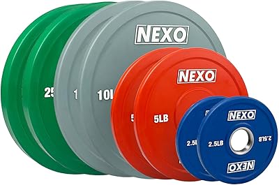 NEXO Color 85LB Rubber Bumper Plate Set - Premium Matte Finish 2x 25LB 2x 10LB 2x 5LB & 2x 2.5LB Colored Cross Training Weight Plates