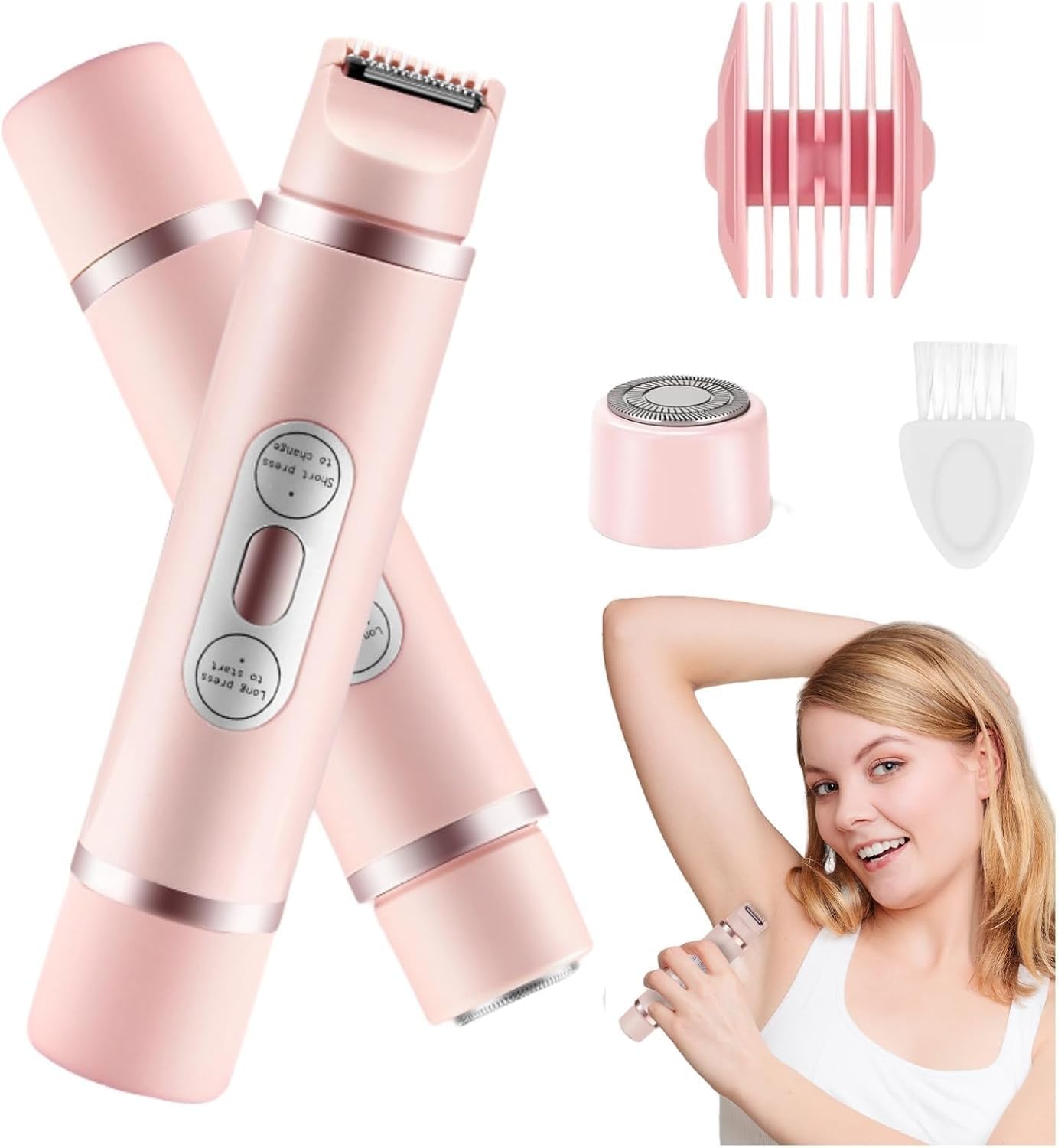 Bikini Trimmer Lady Shavers for Women, Dual Head Shaver Women, 2 in 1 Electric Bikini Trimmer IPX7 Waterproof Rechargeable Hair Razor Wet Dry Use Hair Removal for Body Face