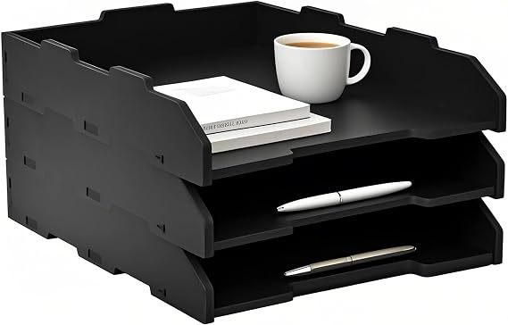 YFS Wooden A3 Stackable Tray,1117 Organizer(A3,Black,Vertical,3 Tier)