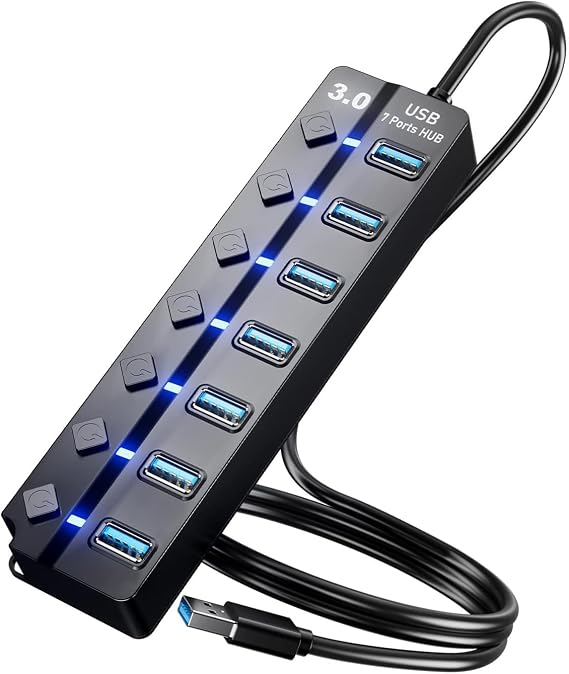7-Port USB 3.0 Hub 4ft On/Off Switches for Laptop