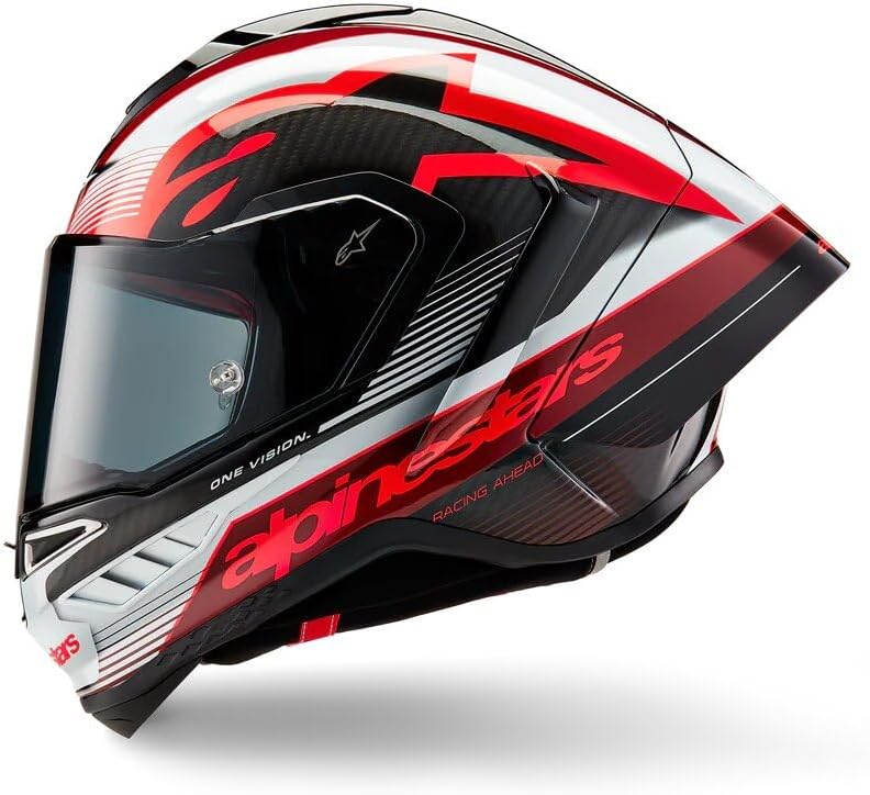 Super-Tech R10 Full Face Motorbike Helmet Lightweight Racing Motorcycle Helmet for Men with Carbon Shell Aerodynamic Design Advanced Ventilation DOT & ECE Certified - Black Red White