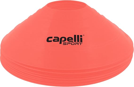 Capelli Sport Training Cones, Set of 10 Agility and Practice Drills Equipment with Carry Strap for Soccer, Football, Baseball, and Basketball, Neon Coral