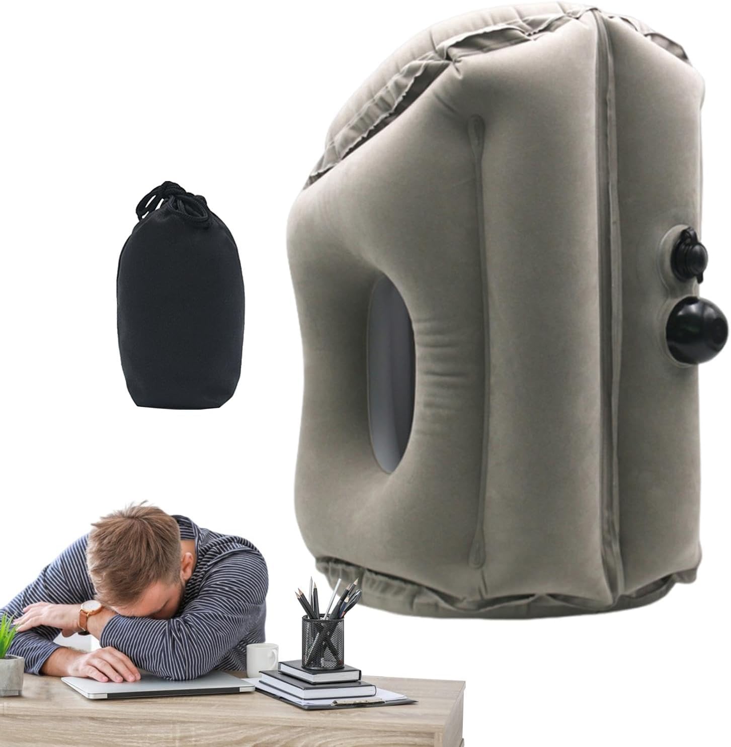 Inflatable Neck Pillow, Airplane Pillow Inflatable - Head Support Pillow for Sleeping on Long Flights, Neck Cushion Inflatable Travel Pillow for Napping on Airplane, Train or Car