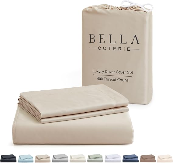 Bella Coterie | Luxury Bamboo Viscose Cal King Size Duvet Cover Set | Organically Grown | Cooling | Ultra Soft | 8 Corner Ties | 2 Pillow Shams | 94" x 106" | No Insert [Dune]
