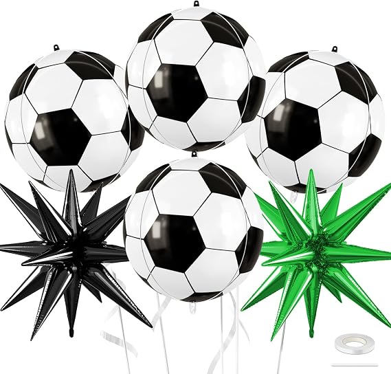 Soccer Balloons, 6 Pcs Large Foil for Boys Sports Birthday Party Decor