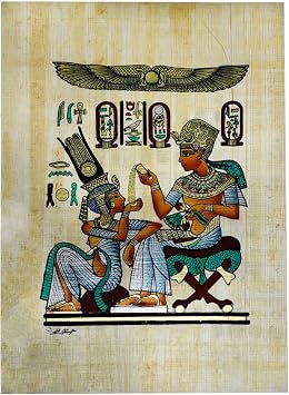 Egyptian Authentic Papyrus Original King Tut Queen Cleopatra Egypt Isis Wings Cartouche Hand Painted Painting Paper Pharaoh Ancient Scroll Pharaohs Papyri Hieroglyphic ( 11.8" x 7.8" / 30 x 20 cm)