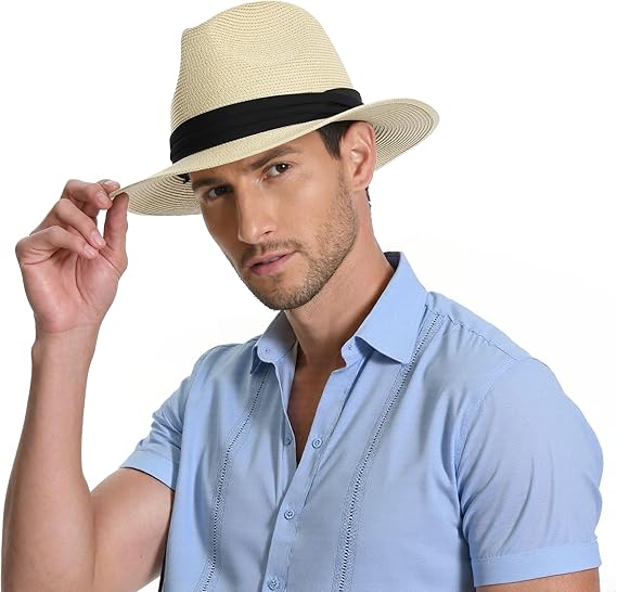 Sun Hat Straw Fedora Hats for Men Women Beach Hat Panama Hat Men Wide Brim Summer Hats UPF80+