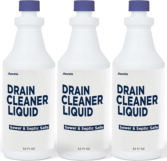 Drain Cleaner Liquid, Drain Clog Remover, 12 PK (32 Oz Per Bottle), Shower Drain Cleaner Hair Clog Removal - Plumbing & Septic Safe - Breaks Down Grease, Paper, Fat, Oil - Easy to use - 3 Pack