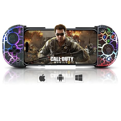 Joso Phone Controller for iPhone, Android, wireless Game Joystick with Hall Effect Joystick/Turbo, RGB Controller for iPhone 16/15/14/13/12 Series, Galaxy S24/23/S22/S21 Series Play COD Mobile & More