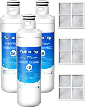 Waterdrop ADQ747935 LT1000PC Replacement for LG LT1000P/PC/PCS ThinQ Refrigerator Water Filter, LFXS26973S, LMXS28626S, LMWS27626S, LFXS28596S, ADQ74793501 and LT120F Air Filter, 3 Combo