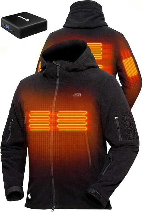 ANTARCTICA GEAR Heated Jacket with 12V 16000mAh Battery Pack, Polar Fleece Coat for Men Women, Fit Zip Hood Winter Jacket