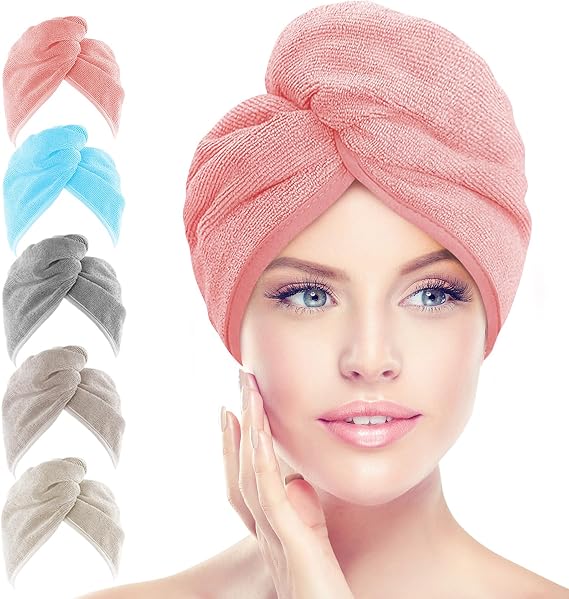 AIDEA Hair Towel Wrap, 5 Pack Absorbent Fast Drying Hair Towels 26"10"