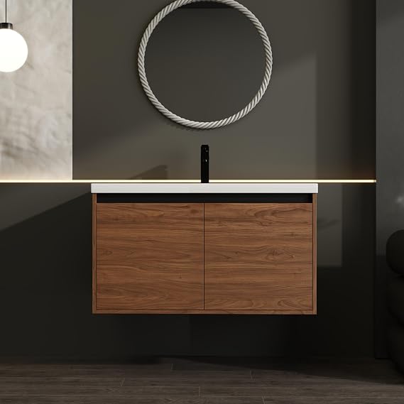 36 Inch Floating Bathroom Vanity, 36" Bathroom Vanity with Sink,Modern Single Sink Vanity Combo,Dark Brown Wall Mounted Cabinet Set