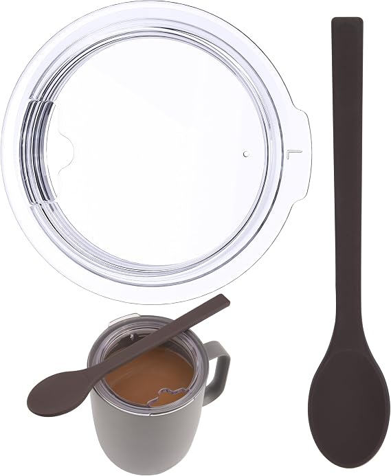 1 Pack 14oz Ember Mug Replacement Lid with 1 Pack Silicone Coffee Spoon, Set of 2, Cup Lid for 14oz Ember Temperature Control Smart Mug 2 with Espresso Spoon, Coffee Accessory, Holiday Gift