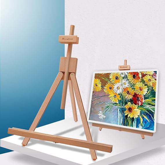 Miratuso Painting Easel, A-Frame Wooden Tabletop Easel Display Stand
