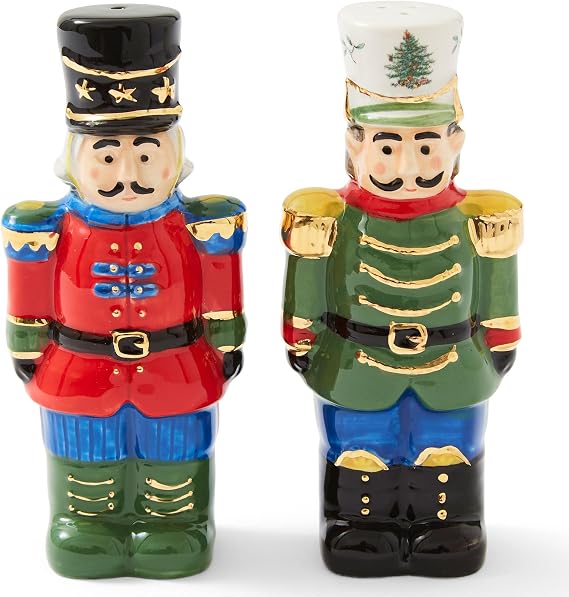 Spode Christmas Tree Nutcracker Salt & Pepper Shaker Set (2-Piece) - Holiday Kitchen & Table Decor - Festive Home Accent, Christmas Gift/Stocking Stuffer for Hosts & Holiday Enthusiasts | Christmas Table Seasoning, Salt & Pepper Shakers for Holiday Dining, Nutcracker Design, Earthenware Construction
