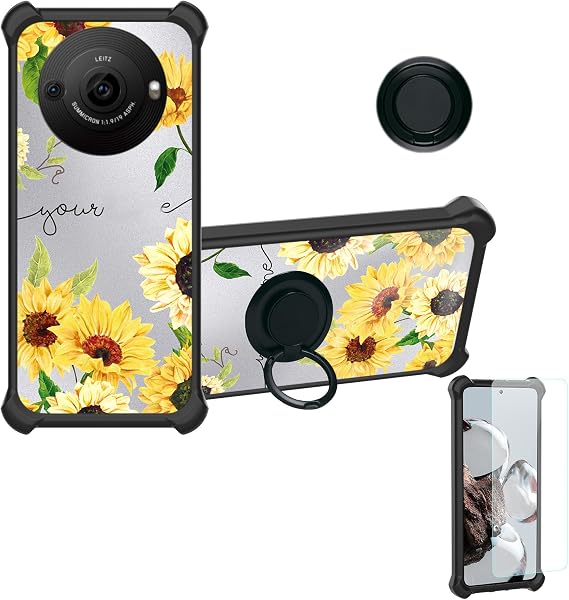 jioeuinly Case for Sharp Aquos R8 Pro Case Compatible with Sharp Aquos R8 Pro Phone Case Cover [with Tempered Glass Screen Protector][Ring Support][Silver Reflect Light] DYH-XRK