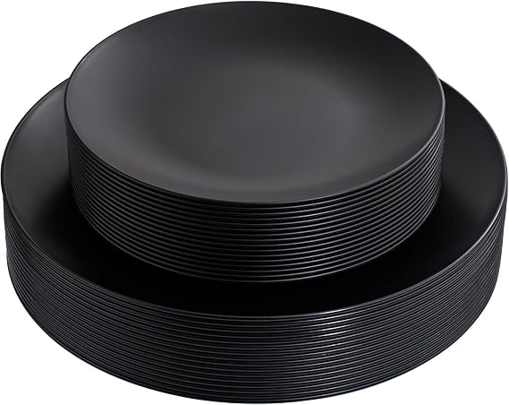 LIYH 32Pcs Black Plastic Plates Reusable For Camping Outdoor Dinner Party