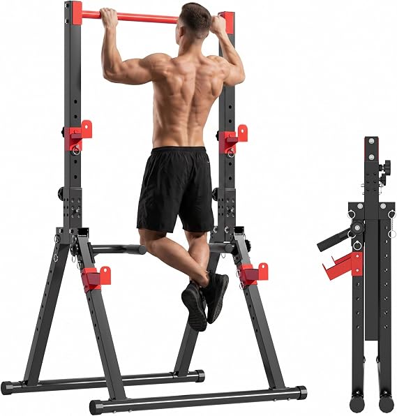 DlandHome Foldable Power Tower Pull Up Bar Dip Station,Triangular Legs
