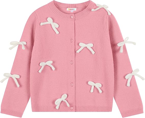 Girl's Bow Knitted Cardigan Cute Toddler Long Sleeve Crewneck Cardigans Cropped Sweater Outwear