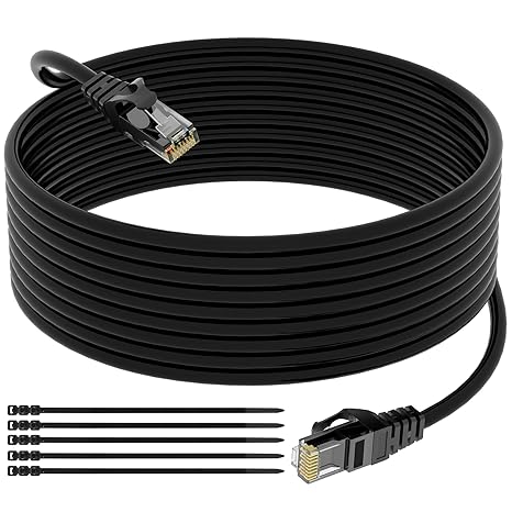 Elecan Cat 6 Outdoor Ethernet Cable 25 Ft, Heavy Duty Patch Cord Suppot POE Cat6 Cat5E Cat 5E Cat5 Cat 5 High Speed Network Cable, RJ45 Internet Cable, UV Waterproof Direct Burial & Indoor+15 Ties