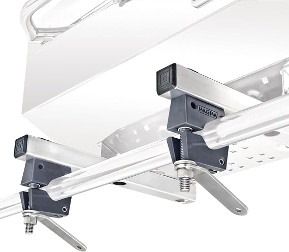 Magma T10-685 Dual Extended Horizontal Round Rail Mount For Magma Rectangular Grill and Fillet Table| Stainless Steel Boat Grill/Table Mount | 1-1/8" to 1-1/4" Dia |Boat Rail BBQ Clamp | Marine Access