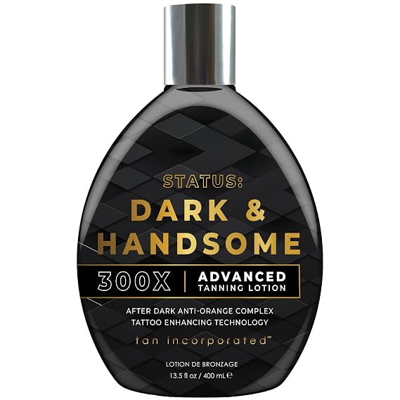 Brown Sugar Status Dark & Handsome 300X Bronzer Tanning Lotion, 13.5 Fl Oz | Advanced bronzing for men with After Dark Anti-Orange Complex & tattoo enhancing tech, Sandalwood Suede scent
