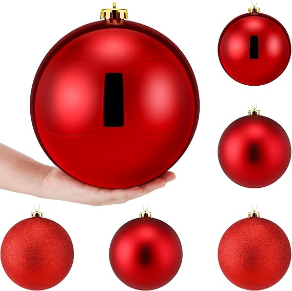 Wettarn 6 Pcs Extra Large Christmas Ball Ornaments 8'' Shatterproof, Red
