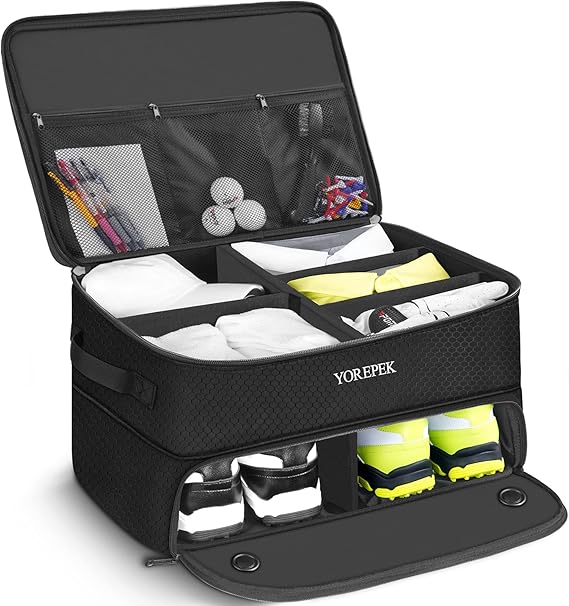 YOREPEK Golf Gifts for Men, 2 Layer Golf Trunk Organizer for 2 Pair Shoes
