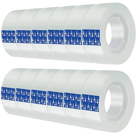 Transparent Tape Refills,12 pcs,3/4 x 28yd-1 inch Core, Clear Tape Rolls for Office, Home, School
