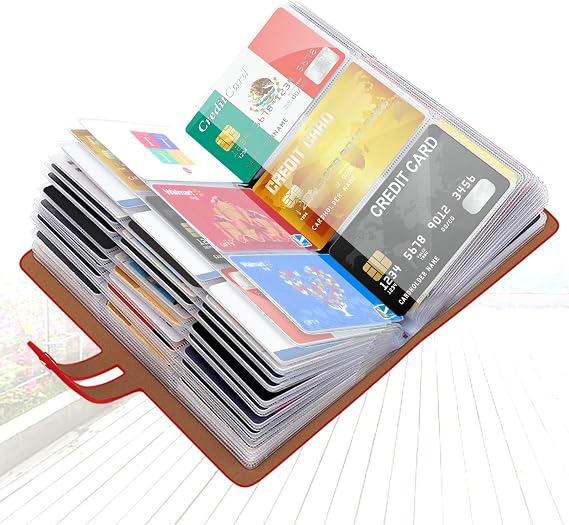 Padike RFID Credit Card Holder Business Card Organizer Business Card Holder, with 96 Card Slots Credit Card Protector for Managing Your Different Cards to Prevent Loss or Damage (Red)