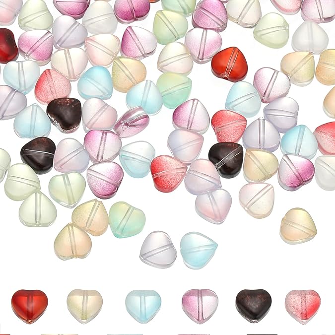 PATIKIL 100Pcs Crystal Heart Beads Translucent Glass Beads Spacer Bead