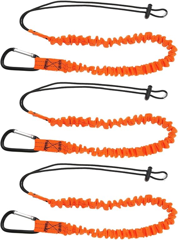3pcs Tool Safety Rope Work-at-Height Hardware Tool Spanner Rope Retractable Elastic Rope With Carabiner and Adjustable Loop End Tool Fall Arrest Safety Rope
