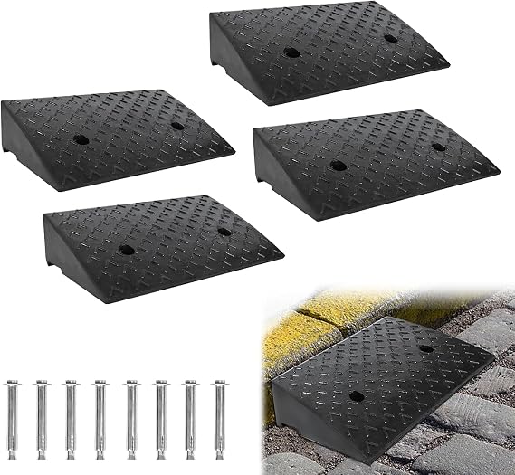 FIVMEN Set of 4 Kerb Ramp Door Threshold Ramp Rubber 10 cm High Portable Threshold Ramp with Non-Slip Surface Ramp for Car Wheelchair