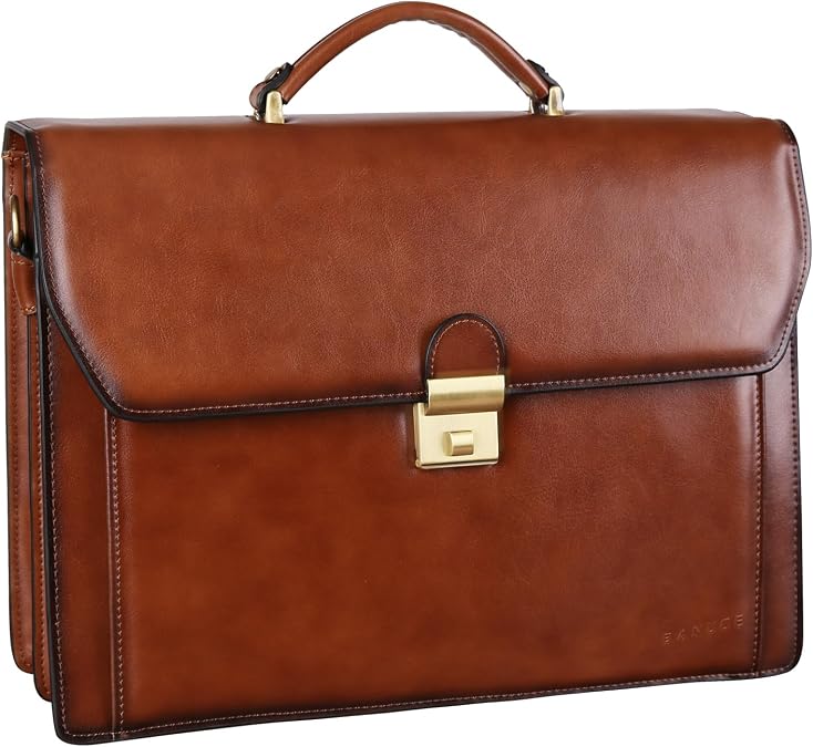 Banuce Leather Briefcase for Men with Lock Fits Laptop | Travel-friendly Luggage Strap,Lawyer Briefcase,Expandable,Detachable Shoulder Strap,Office Work,Business Travel